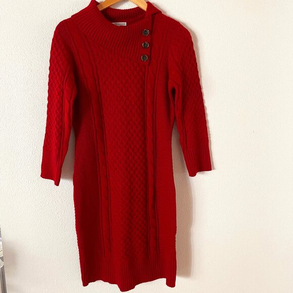 Sandra Darren‎ Red Cowl Neck Sweater Dress Size M - Picture 1 of 9